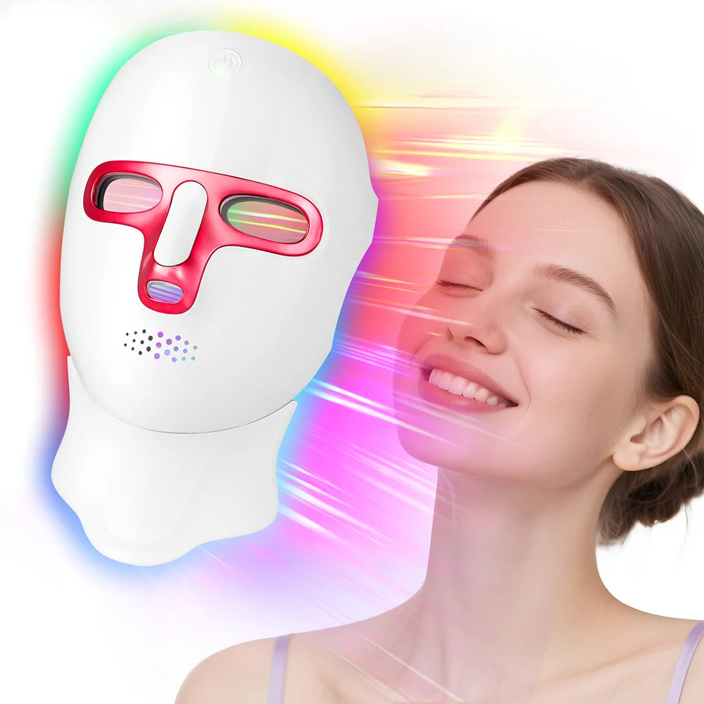 Wireless 7 Colors LED Face Neck Mask Rechargeable Photon Therapy Mask Red Light Skin Tightening Lifting Facial Beauty Device Home SPA Facial Care Machine