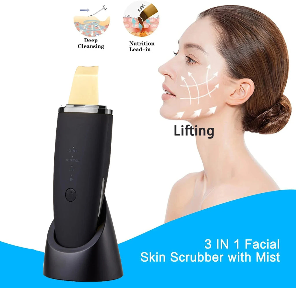 Ultrasonic Skin Scrubber Face Spatula Pore Cleaner Blackhead Remover Facial Lifting Ion Deep Cleansing Beauty Device For Home Us
